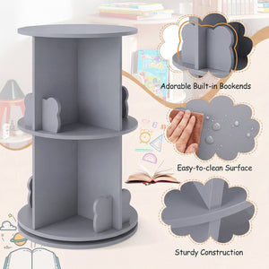 2 Tier Freestanding Kids Rotating Bookshelf Storage Rack with Bear Baffles-Gray