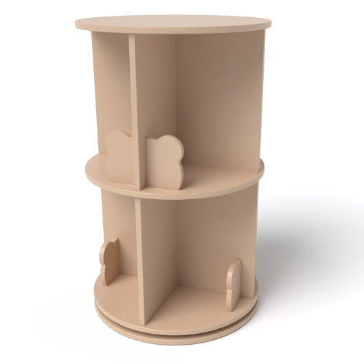 2 Tier Freestanding Kids Rotating Bookshelf Storage Rack with Bear Baffles-Natural