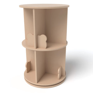 2 Tier Freestanding Kids Rotating Bookshelf Storage Rack with Bear Baffles-Natural