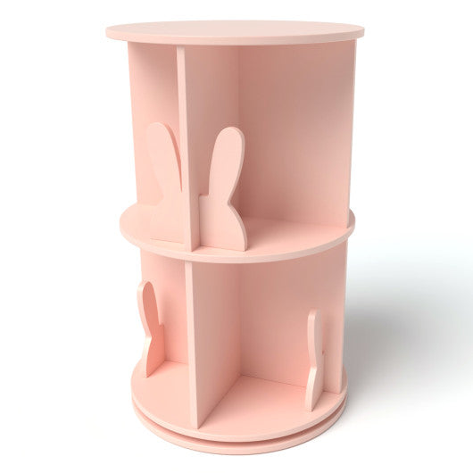 2 Tier Freestanding Kids Rotating Bookshelf Storage Rack with Bunny Baffles-Pink