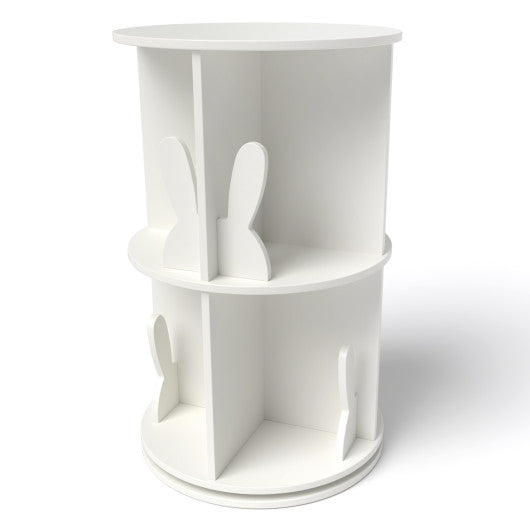 2 Tier Freestanding Kids Rotating Bookshelf Storage Rack with Bunny Baffles-White