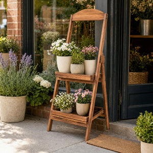 2-Tier Ladder Shelf Rustic Plant Stand with Fir Wood Frame-Rusticbrown