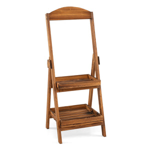2-Tier Ladder Shelf Rustic Plant Stand with Fir Wood Frame-Rusticbrown