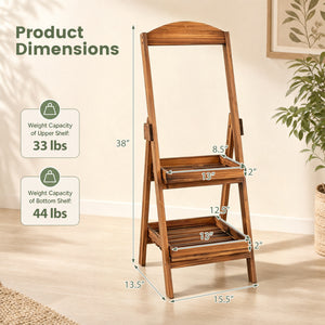 2-Tier Ladder Shelf Rustic Plant Stand with Fir Wood Frame-Rusticbrown