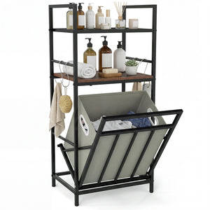 2-Tier Laundry Hamper with Tilt-out Basket-Black