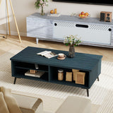 2-Tier Mid Century Modern Coffee Table with Storage Shelves Compartments-Blue