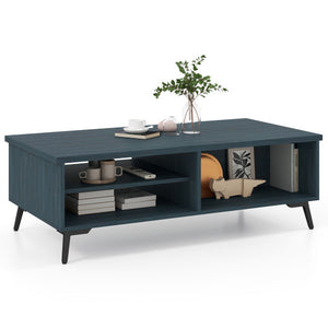 2-Tier Mid Century Modern Coffee Table with Storage Shelves Compartments-Blue