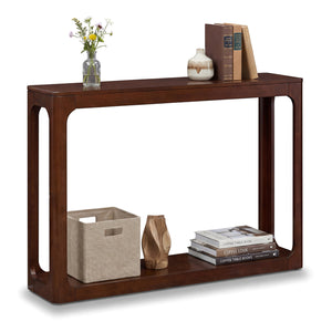 2-Tier Mid Century Wood Console Table with Storage Shelf-Brown