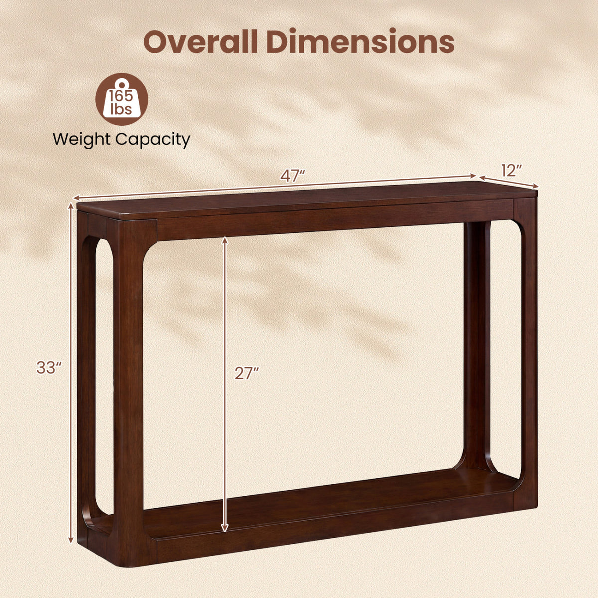2-Tier Mid Century Wood Console Table with Storage Shelf-Brown