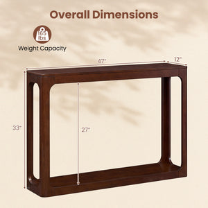 2-Tier Mid Century Wood Console Table with Storage Shelf-Brown