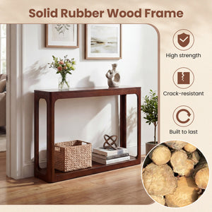 2-Tier Mid Century Wood Console Table with Storage Shelf-Brown
