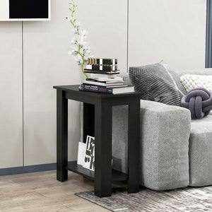 2-Tier Modern Compact End Table with Storage Shelf-Black