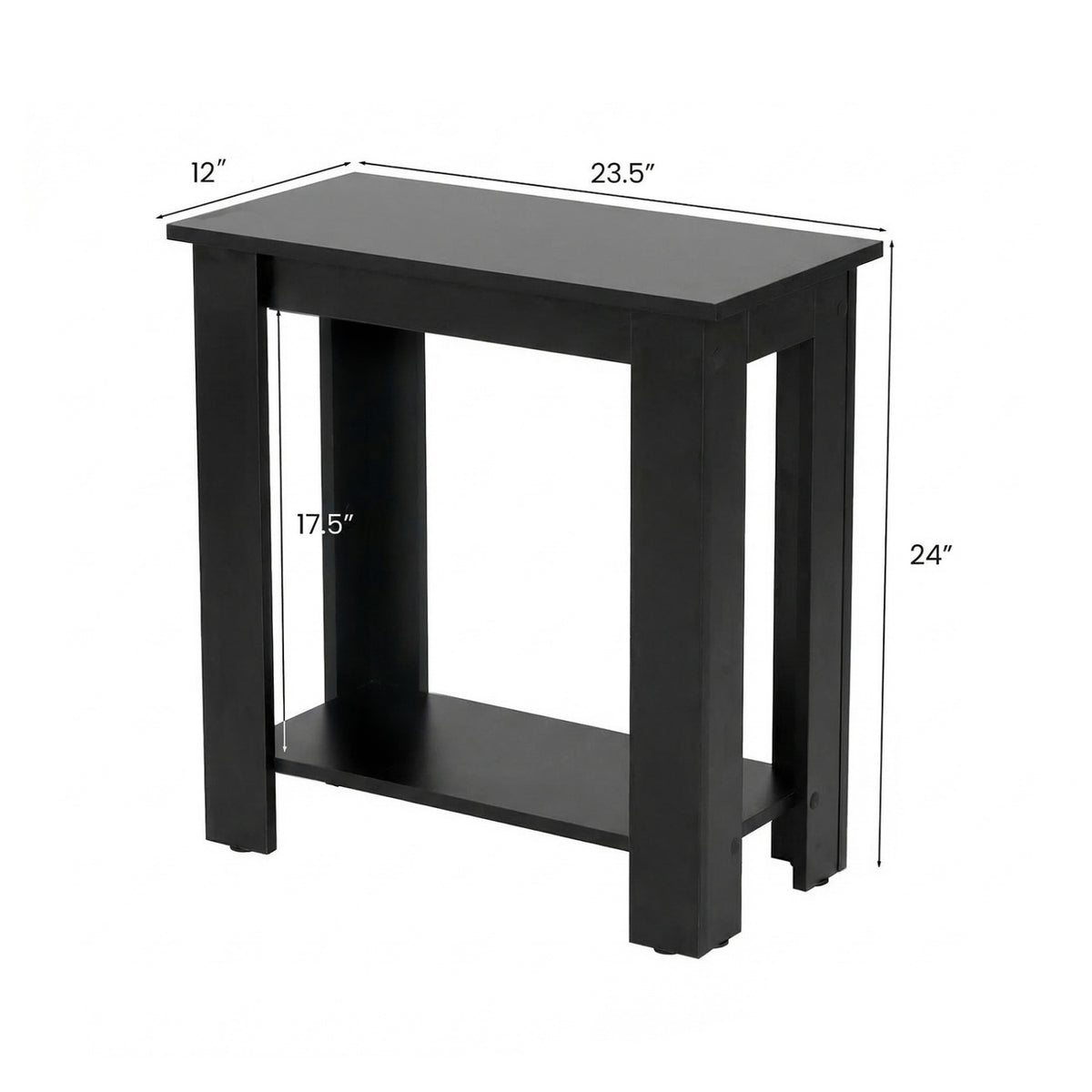 2-Tier Modern Compact End Table with Storage Shelf-Black