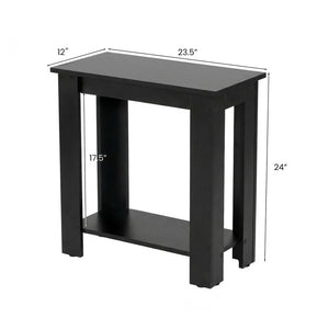 2-Tier Modern Compact End Table with Storage Shelf-Black