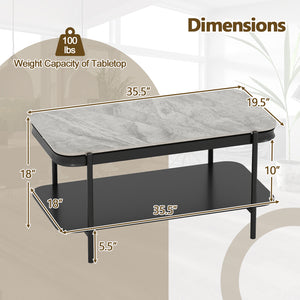 2-Tier Modern Rectangular Coffee Table with Sintered Stone Top-Gray