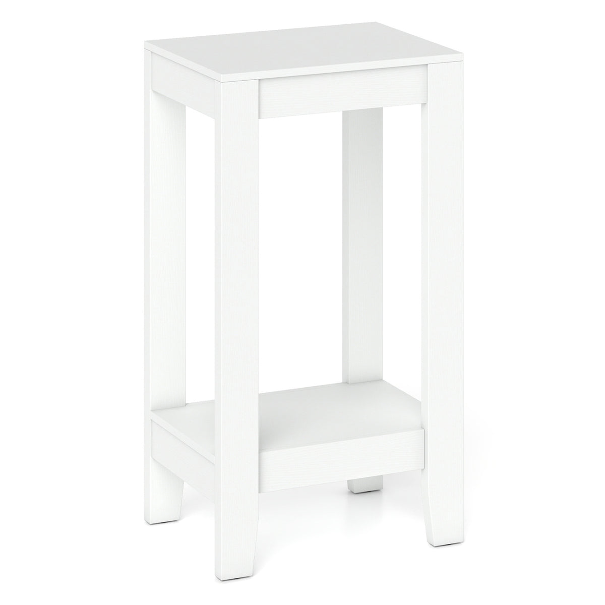 2-Tier Nightstand End Side Wooden Legs Table for Bedroom-White