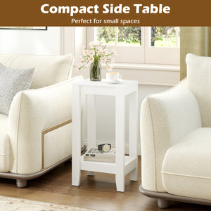 2-Tier Nightstand End Side Wooden Legs Table for Bedroom-White