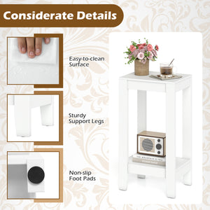 2-Tier Nightstand End Side Wooden Legs Table for Bedroom-White