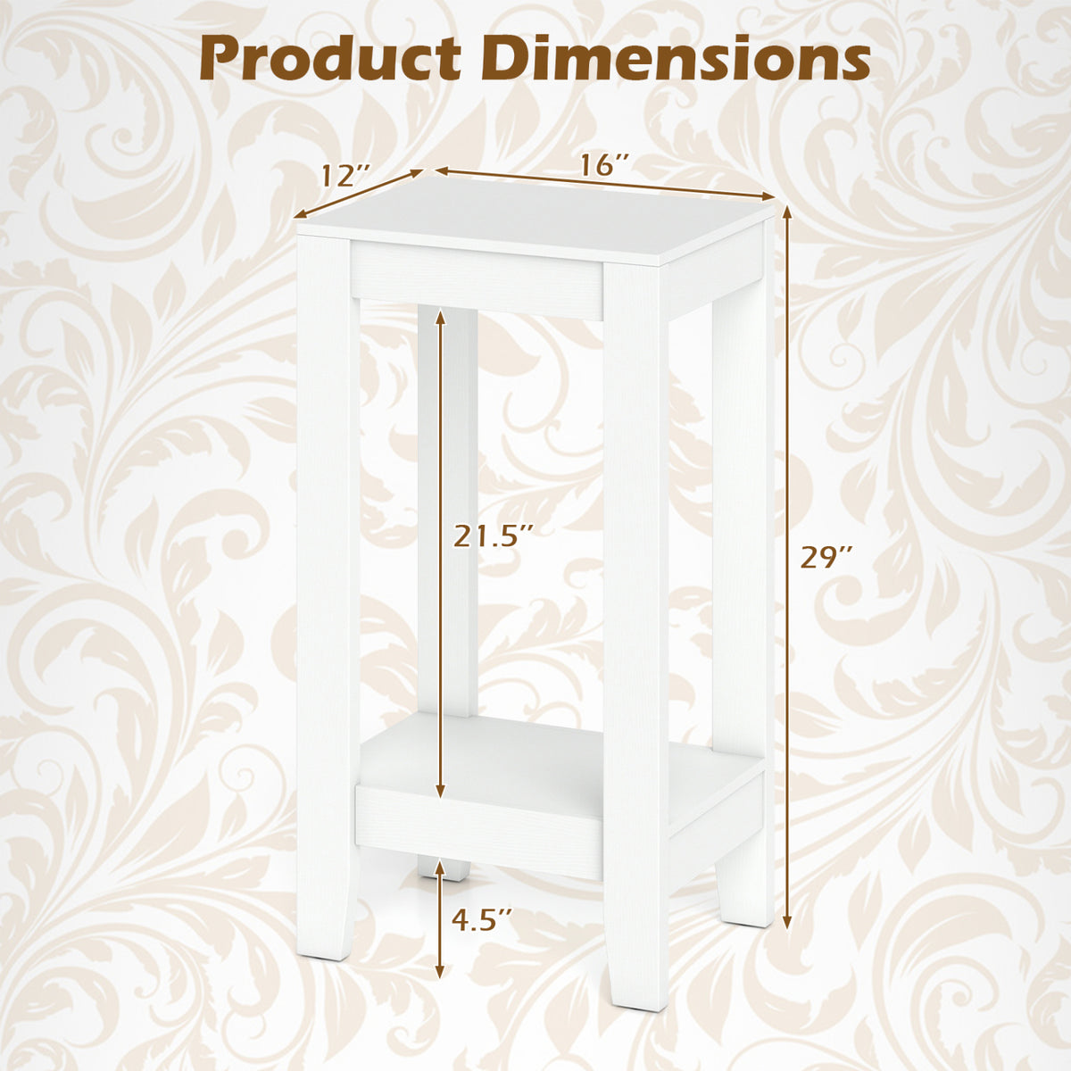 2-Tier Nightstand End Side Wooden Legs Table for Bedroom-White