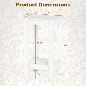 2-Tier Nightstand End Side Wooden Legs Table for Bedroom-White