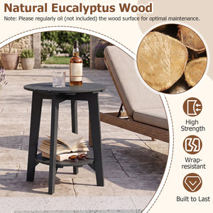 2-Tier Outdoor Eucalyptus Wood Side Table with Slatted Tabletop and Storage Shelf for Backyard-Black