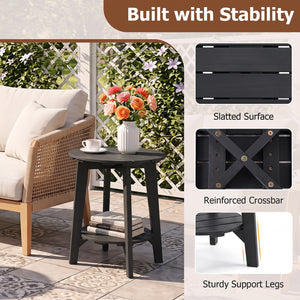 2-Tier Outdoor Eucalyptus Wood Side Table with Slatted Tabletop and Storage Shelf for Backyard-Black