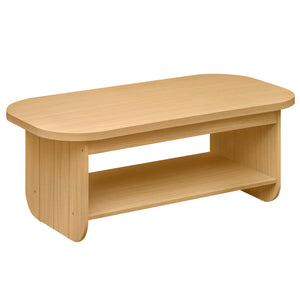 2-Tier Oval Coffee Table for Living Room Mid Century Center Table with Bottom Storage Shelf-Natural