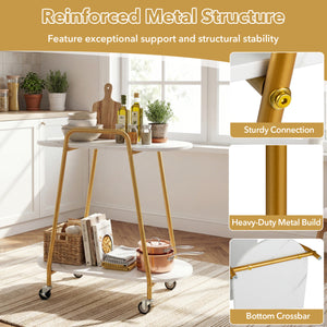 2-Tier Rolling End Table with Faux Marble Surfaces for Small Spaces-White