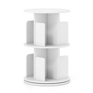 2-Tier Rotating Bookshelf with Dividers and Anti-falling Baffles-White