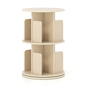 2-Tier Rotating Bookshelf with Dividers and Anti-falling Baffles-Natural
