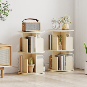 2-Tier Rotating Bookshelf with Dividers and Anti-falling Baffles-Natural