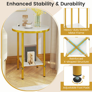2-Tier Round Coffee Table with Storage Shelf-1