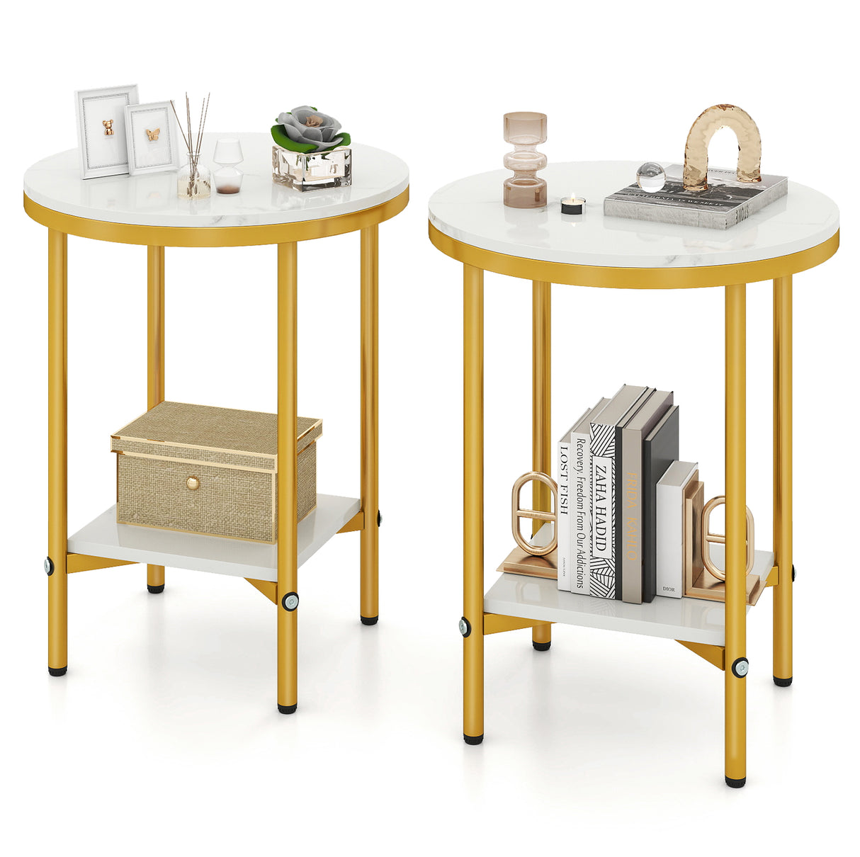 2-Tier Round Coffee Table with Storage Shelf-2