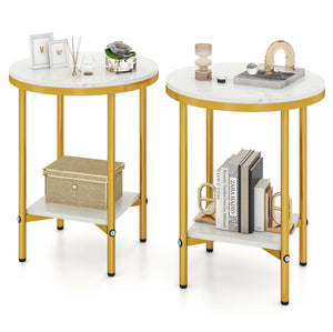 2-Tier Round Coffee Table with Storage Shelf-2