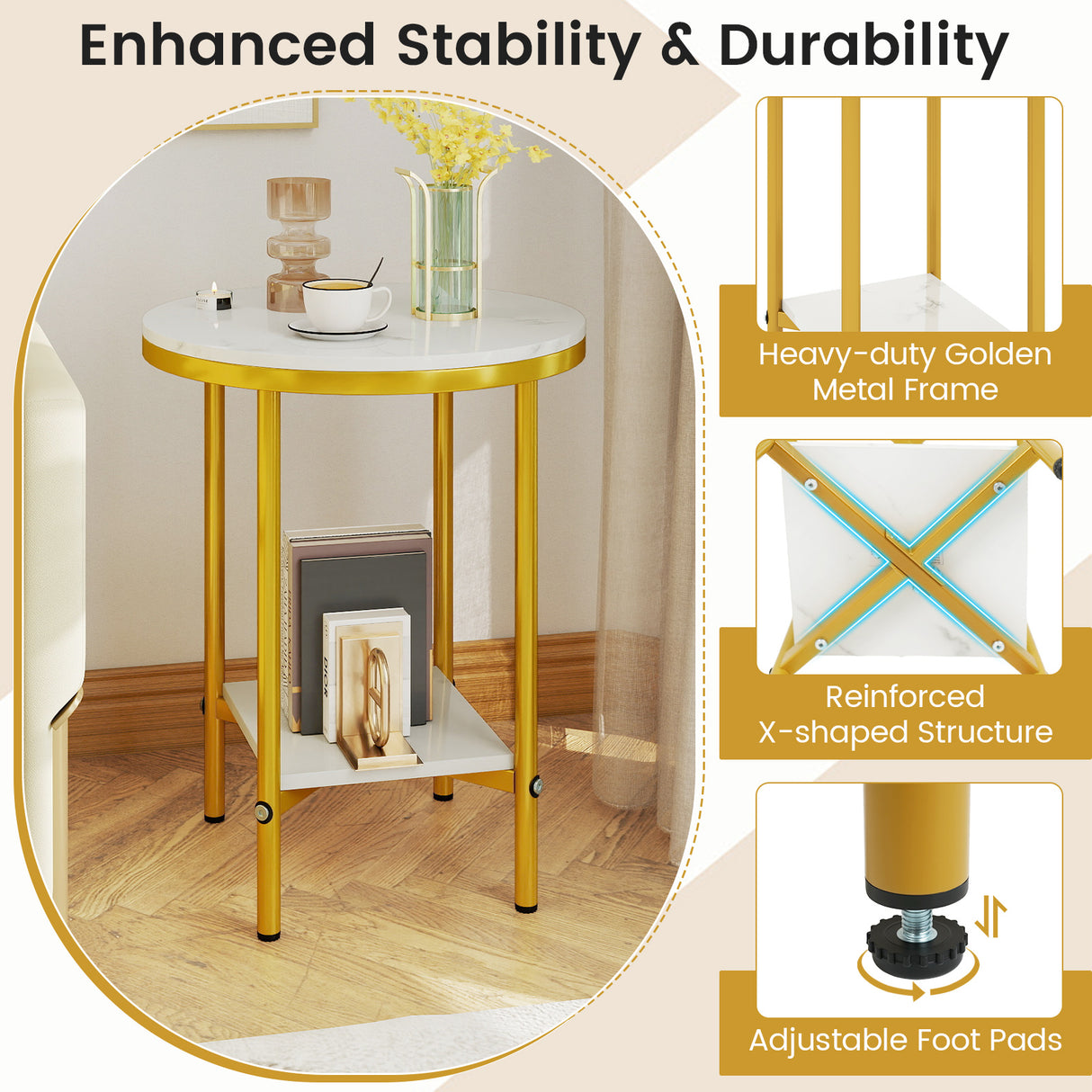 2-Tier Round Coffee Table with Storage Shelf-2