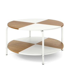 2-Tier Round Coffee Table Metal Frame with Storage Shelf-Natural & White