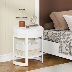 2-Tier Round End Table Mid Century Modern Nightstand-White