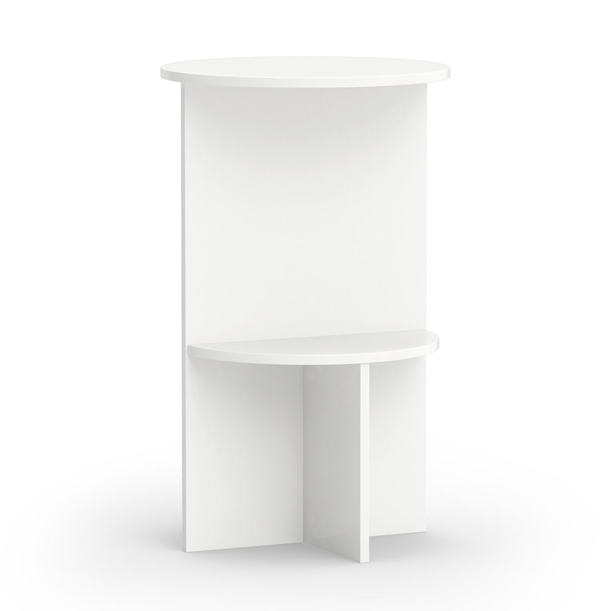 2-Tier Round Side Table with Storage Shelf for Small Space-White