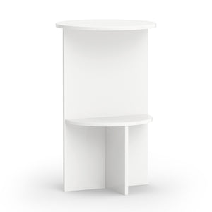 2-Tier Round Side Table with Storage Shelf for Small Space-White