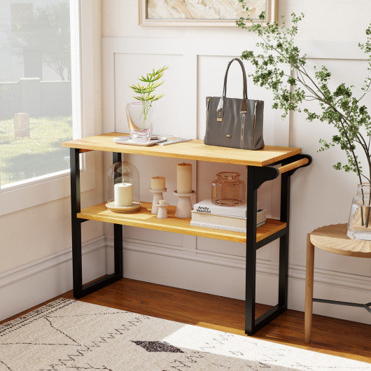 2-Person Wooden Garden Bench with Slatted Backrest and Comfortable Armrests