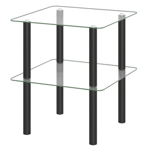 2-Tier Square End Table with Shelf and Clear Tempered Glass Top-Black