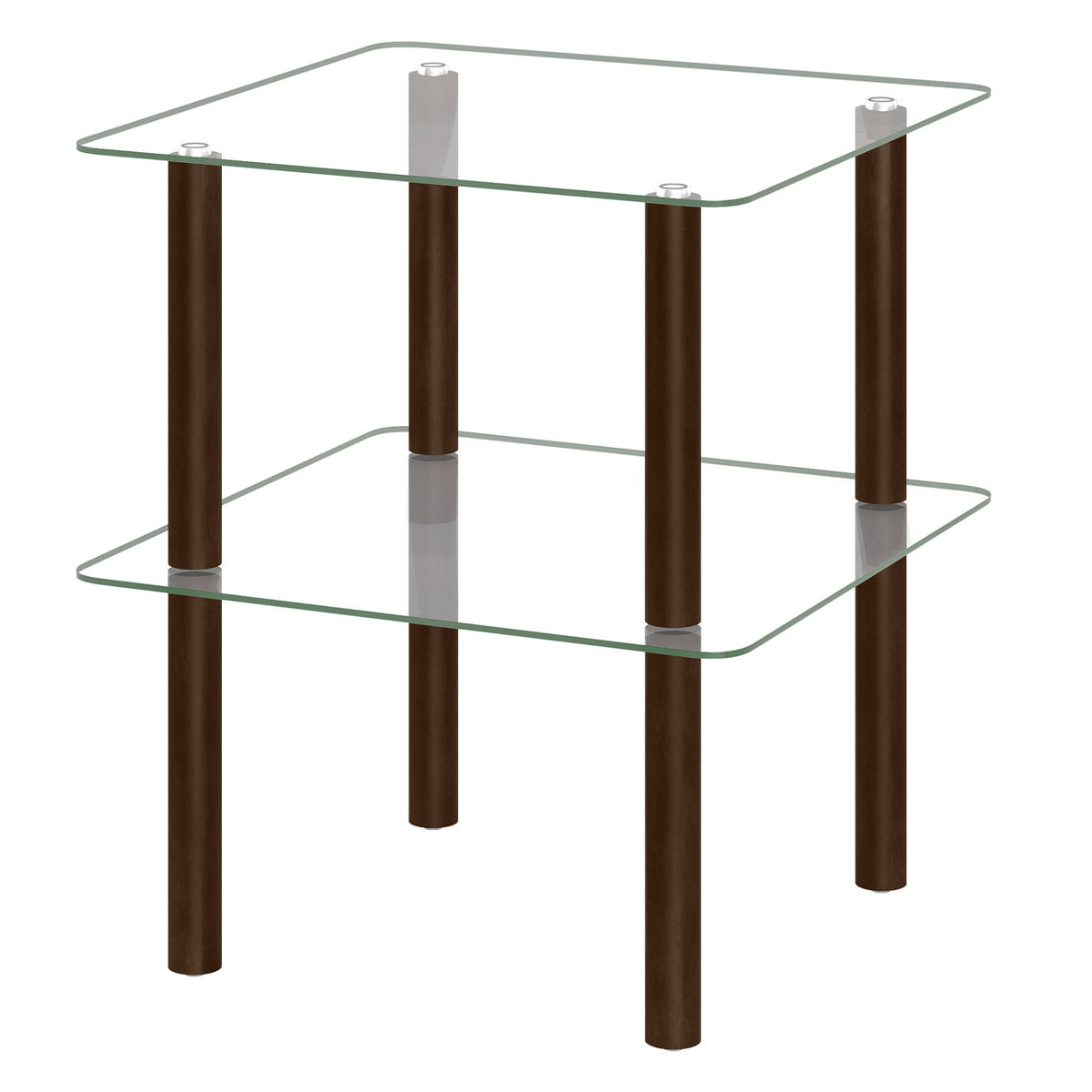 2-Tier Square End Table with Shelf and Clear Tempered Glass Top-Brown