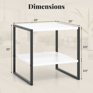 2-Tier Square End Table with Storage Shelf Reversible Design-White