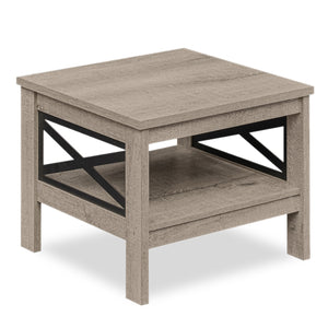 2-Tier Square Side Table with Storage Shelf and X-Frame for Bedroom Living Room-Oak