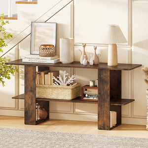 2-Tier TV Stand with Storage for TVs up to 55 Inch Console Table with Open Shelf-Rustic Brown