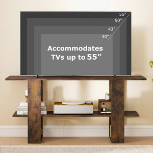 2-Tier TV Stand with Storage for TVs up to 55 Inch Console Table with Open Shelf-Rustic Brown