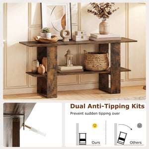 2-Tier TV Stand with Storage for TVs up to 55 Inch Console Table with Open Shelf-Rustic Brown
