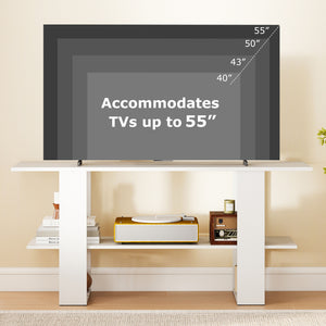 2-Tier TV Stand with Storage for TVs up to 55 Inch Console Table with Open Shelf-White