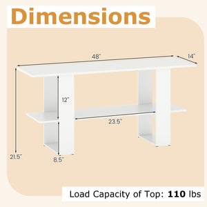 2-Tier TV Stand with Storage for TVs up to 55 Inch Console Table with Open Shelf-White