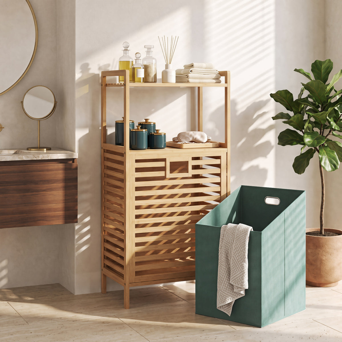 2-Tier Tilt out Laundry Hamper with Foldable and Removable Basket-Green
